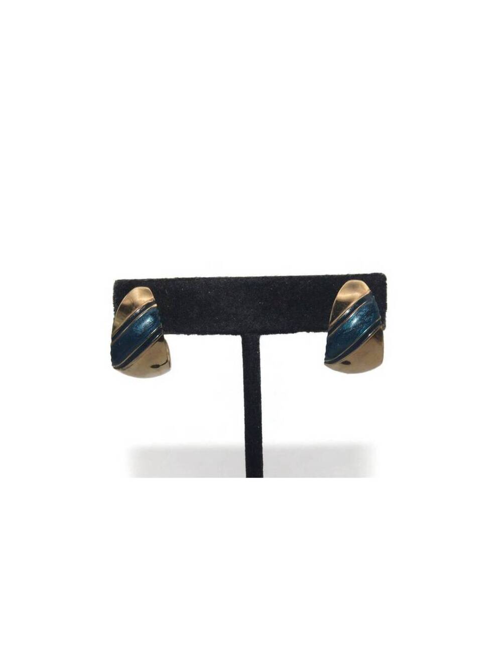 Vintage Gold Tone and Blue Enamel Clip on Earrings.